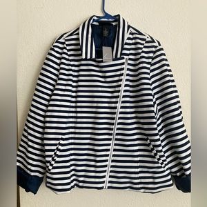 Lane Bryant Navy and White Striped Moto Jacket